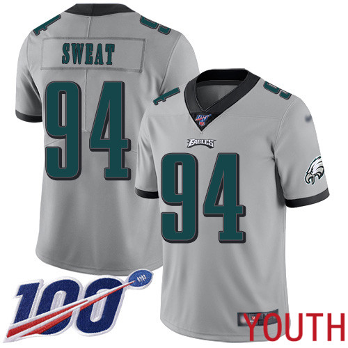 Youth Philadelphia Eagles #94 Josh Sweat Limited Silver Inverted Legend NFL Jersey 100th Season Football->youth nfl jersey->Youth Jersey